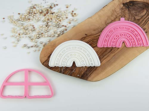 LissieLou Modern Rainbow Unicorn Cookie Cutter and Stamp Icing Stamp Fondant Embosser Unicorn Theme - Light Pink/Clear