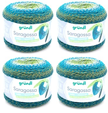 Gründl Wolle Saragossa (weiches Farbverlaufsgarn aus 50% Baumwolle und 50% Polyacryl, 250 g / 1000 m, Nadelstärke: 3 mm – 4 mm, 4 x 250 g), Frühlingsfrische farbe