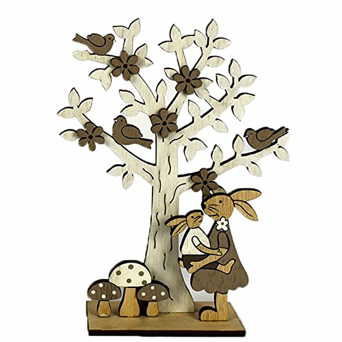 Albero di Pasqua Bianco con Coniglio Colombe Fiori Marrone addobbi pasquali casa in Legno Decorazioni per vetrina Negozio