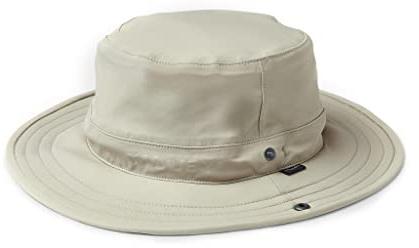 Tilley Rain Hat, UPF 50+ Sun Protection, Wind Resistant & Breathable, Hidden Crown Pocket, Adjustable Fit, Travel Ready, Stone, Medium