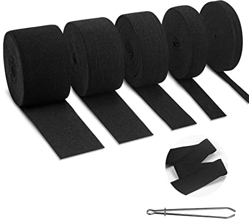 Episkey 25M Bande Elastique Couture 10mm 20mm 30mm 40mm 50mm de Large, 5 pièces de Élastique Couture Ruban Elastique Large pour Le Bricolage Accessoires de Couture (Noir)