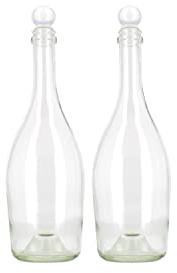 Swan Set 2 Bottiglie in Vetro Trasparente 750 ml per acqua a collo lungo con tappo a pressione a forma di perla