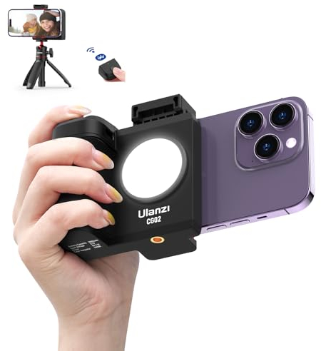 ULANZI CG-02 Grip Holder for Smartphone Upgraded Phone Camera Grip with Remote Shutter Handheld Tripod Mount Fill Light Handheld Photography Accessories for iPhone 15 14 Pro Max etc