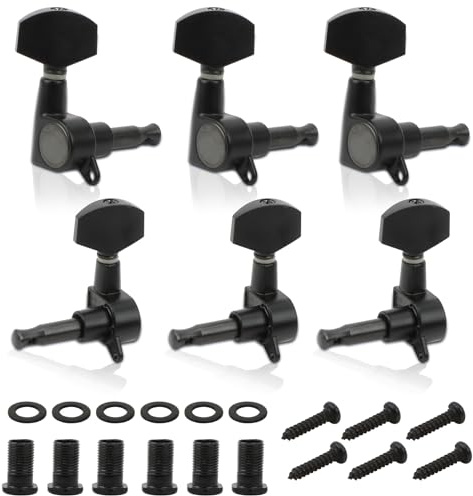 6 stycken mekaniska gitarrknappar, 3L3R gitarrsträngar tuning mekaniska dymlingar strängar tuning pegs nycklar dymlingar för elektrisk eller akustisk gitarr, svart
