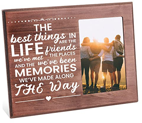 FINGERINSPIRE Bilderrahmen Das Beste Im Leben Sind Die Freunde 10x15 cm Rahmen Für Fernfreundschaft Geschenke Zum Aufhängen/Tisch Holzrahmen Freunde Erinnerungen Fotorahmen Für Geburtstag