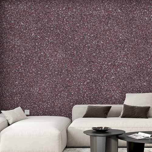 Belka B51 Glänzende Rot-Schwarze Tapete - Reine Baumwolle & mineralischer Glimmerstein - selbstklebend - Wärme- & schalldämmend - Modern & stilvoll, DIY Öko & Natürlich | ca. 3 qm (m²)
