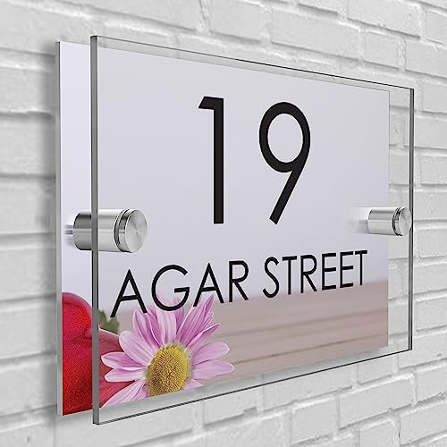 House Sign Plaque Personalised Door Number Street Glasss Effect Acrylic I House signs personalised door number plaque for wall outside I Rectangle Shape (Design 11)