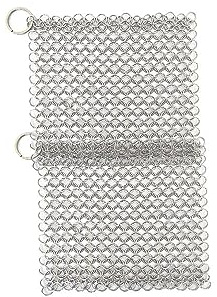 2Pcs Chainmail Scrubber Cast Iron Cleaner, Stainless Steel Scrubber for Cleaning Cast Iron, Wok, Cooking Pot, Griddle or Cast Iron Cauldron Maintenance, Square 4 inch