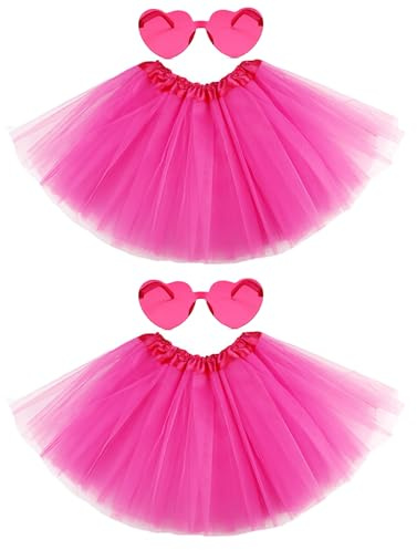 2 PCS Adult Tutus Skirts for Women Tutu Skirt Elastic Tulle Tutu Colored Tutus for Dance Runners Halloween Party (2Pcs Hot Pink)