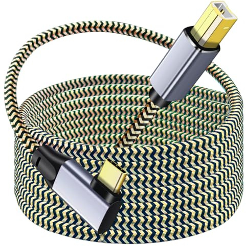 Hanprmeee USB C Printer Cable 0.5M,Nylon Braided Right Angled USB C to USB B Printer Cable,Compatible for MacBook Pro,Lexmark,Printers, Scanner and More Type-C Devices/Laptops (0.5M)