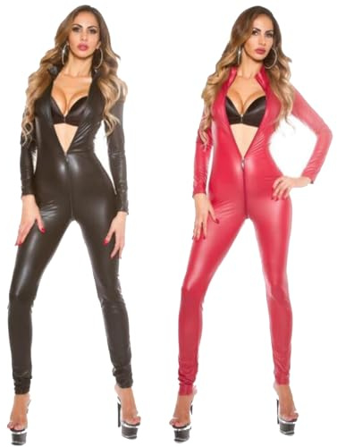 Rvlaugoaa Tuta da Donna ​in Pelle,Maniche Lunghe Cerniera Bodysuit,Tutine e Body in Pelle Lattice Jumpsuit Lingerie Wetlook Catsuit Clubwear Costumi Cosplay (S,Rosso)