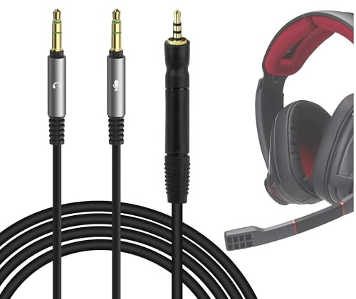 Geekria ljudkabel kompatibel med Sennheiser Game One, Game Zero, PC 373D, GSP 500, GSP 600 hörlurar, 2,5 mm till dubbel 3,5 mm Y-splitter, ersättningskabel (5,6 ft/1,7 m)