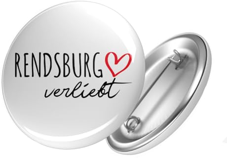 Huuraa Button Rendsburg verliebt Ansteck Pin Größe 59mm mit Namen deiner Lieblingsstadt in Schleswig-Holstein Geschenk Idee für Freunde und Familie