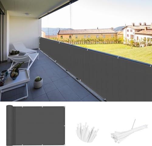 SUNNY GUARD Brise Vue Balcon 100x300cm Couverture de Écran Jardin,Protection UV,Coupe-Vent et imperméable,pour Terrasse Jardin Balcon Patio,avec Attaches de câble,Anthracite Foncé