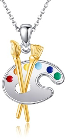 DAYLINLOVE Artist Paint Palette and Brush Necklace 925 Sterling Silver Art Teacher Necklace Artist Gift Ideas Pendant For Women Painting Lover
