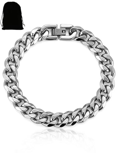 KGDUYC Bracciale Cubano in Acciaio Inox per Uomo Donna - Catena Cubana Acciaio Inossidabile, Lunghezza 21cm, Larghezza 10 mm