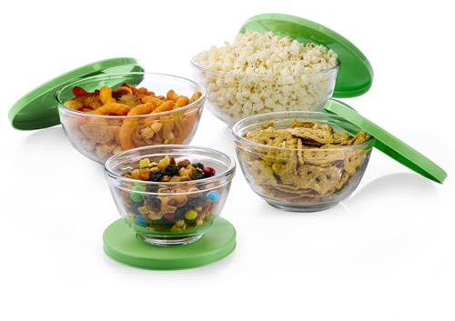 Libbey Baker's Basics 4 Piece Glass Mixing Bowl Set with Plastic Lids - Elegant Nesting Bowls - Glass Mixing Bowls with Lids to Store, Serve and More