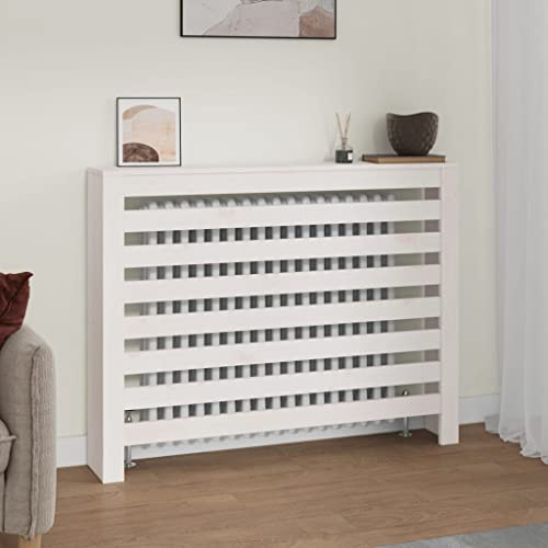 puraday Heizkörperverkleidung 108,5x19x84 cm mit Horizontalen Latten Heizkörper Abdeckung Modernes Design Heizungsverkleidung Heizungsabdeckung Schlafzimmer Wohnzimmer Weiß Massivholz Kiefer