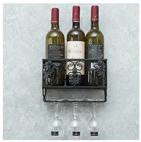 MCLIUJIA Wine Rack Hanging Wrought Iron Wine Glass Frame Wall Decoration Shelf Living Room Bar Restaurant Wine Storage Organiser Stand(Black,25 * 17 * 10cm)