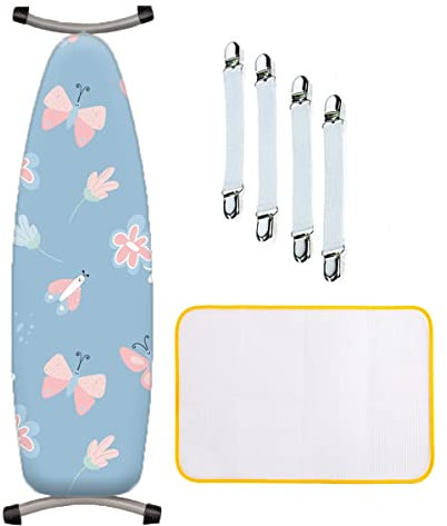 Bügelbrettbezug 150x50cm aus Baumwolle, Bügelauflage Set Enthält 4 Bezugsspanner + 1 Bügeldecke + 1 Bügeltischbezug