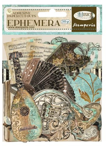 Stamperia - Ephemera for Scrapbooking, Albums, Card Making, Bullet Journalling and More, Adhesive Paper Cut Outs, Easy to Apply, Perfect for Hobbies, Crafts, and Gifting (Music) (36pcs)