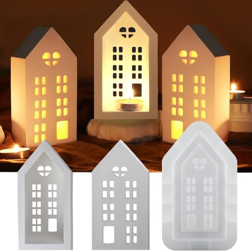 3D Silikonformen Gießformen Häuser, DIY Gießform für kleine Häuser, LeuchterSilikonformen, Silikon Gießform Weihnachten für Weihnachtsdekoration, Geeignet für die DIY-Heimdekoration Kunsthandwerk