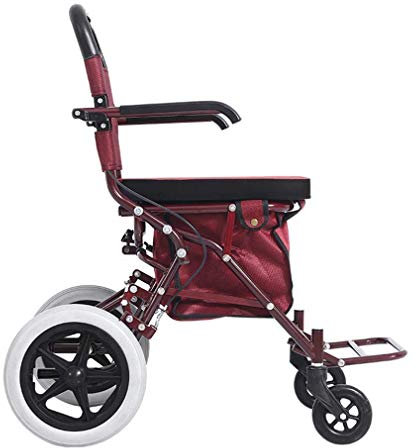 sjdoPulse Klappbarer Rollator, Rollator Walker, Rollator Walker Mit Sitz, Rolling Walker, Faltbar, 4 Räder, Mobilitäts-Gehhilfen, Doppelbremssystem, Gehgestell Für Senioren, Rot