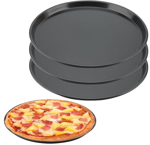 CHUIFAI 4 stycken pizzaplåt runda 32 cm, nonstick pizzabakplåt, pizzaplåt, kolstål, pizzaform för ugn