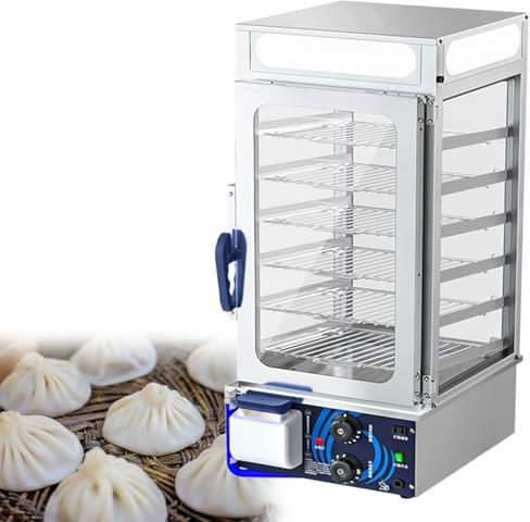 GLJTUO Vaporera Eléctrica para Panecillos, Vitrina Caliente De Acero Inoxidable De 6 Capas, Máquina para Cocinar Al Vapor Bao, Vaporera para Perritos Calientes Y Calentador,