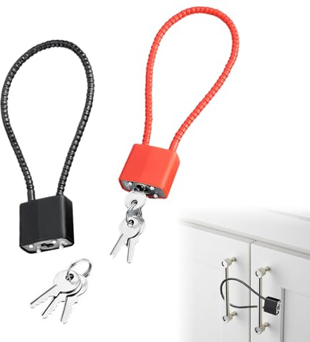 2 Pcs Long Padlocks Steel Rope Padlock with Same Keys Bin Locks Lightweight and Easy to Carry Wheelie Bin Lock Suitable for Outdoor Luggage Bicycles Doors and Lockers etc Black and red