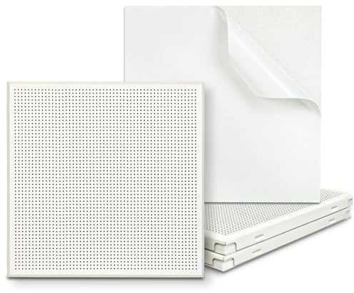 TroyStudio Paneles acústicos de aluminio perforado, 4 piezas de 30.5 x 30.5 x 2.0 cm, paneles autoadhesivos absorbentes de sonido, azulejos de pared y techo insonorizados fáciles de limpiar, tableros