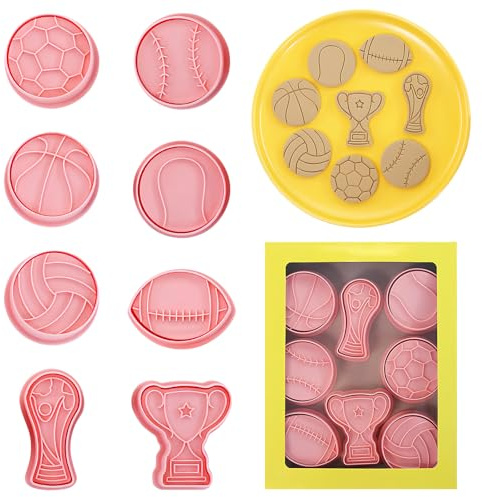 TONAUP Keksausstecher Fußball, 8 Stück Plastik Fussball Ausstechformen Set, Trophäe Kunststoff Ausstecher Keksausstecher, Basketball Plätzchen Ausstecher Für Kekse Backen Tortendeko