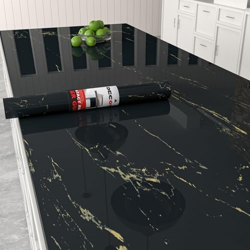 Decotalk Klebefolie Küche Schwarz Glänzend Folie Für Küchenarbeitsplatte Marmor 40X300cm Küchenfolie Selbstklebend Küchenschränke Marmoroptik Folie Arbeitsplatte Küche Klebefolie Möbel
