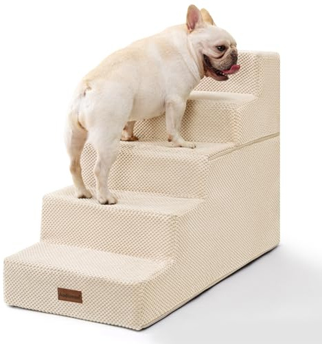 Aodisman Hundetreppe für Hochbett, 57,4 cm hoch, 5-stufige Hundetreppe für kleine Hunde und Katzen, rutschfest, ausbalancierte Haustiertreppe für Welpen, ältere Katzen, Beige