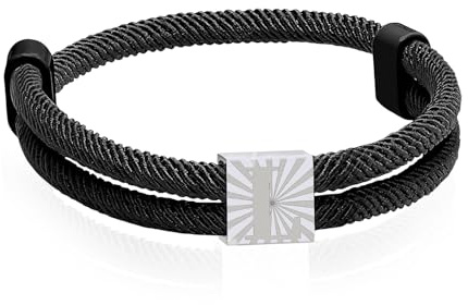 Paracord Armband aus Segeltau für Männer Frauen Armband Herren mit Buchstaben Surferarmband Verstellbares Schwarz Segeltau Surferarmband Segler Nylon Surf Armbänder mit Initial A-Z Buchstabe (L)