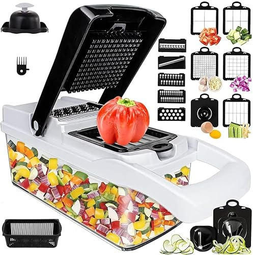 18-in-1 Deluxe Vegetable Chopper Vegetable Cutter Mandoline Vegetable Slicer Dicer Salad Chopper Onion Chopper Veggie Julienne Cutter & Cheese Grater - Potato Slicer - Kitchen Gadgets & Essentials