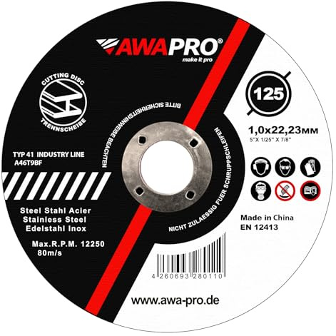 AWAPRO Trennscheiben 125 Metall 1mm dünn für Edelstahl, Stahl - 100 Stück | 125 x 1,0 x 22,23 mm