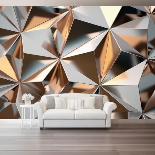 Carta Da Parati Panoramica Xxl Moderno Minimalista Oro Geometrico Metallico – Fotomurale 3D Moderna Per Soggiorno, Camera Da Letto, Cameretta E Ufficio – Decorazioni Murali 300 X 210 Cm