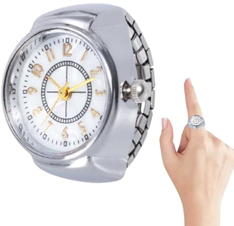 gifyym Ringuhr – einfache Uhr mit integrierter Lichtfunktion, vielseitige Fingerschmuckuhr in Gold und Silber, einzigartige Konstruktion aus Legierung und Glas, für Geburtstag, Silberne Nummer 2