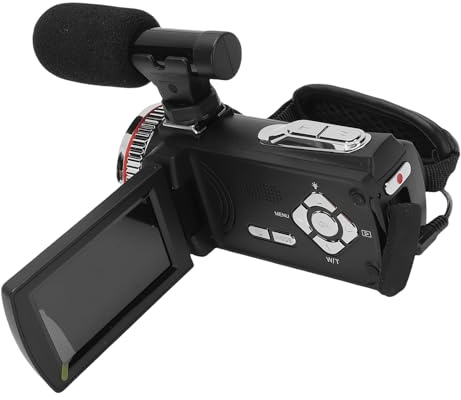 Akozon Caméra Vidéo 6K, Caméscope HD, Double Objectif, écran Rotatif, Enregistreur Numérique Grand Angle, Micro sans Fil, Voyage à Distance