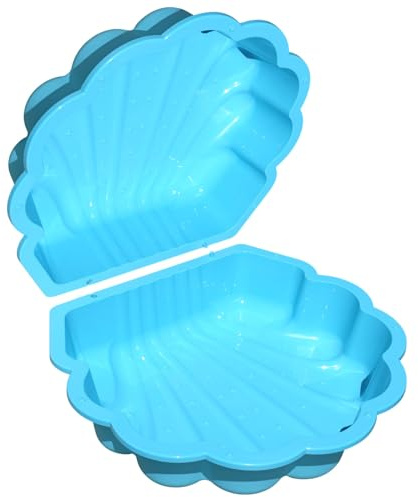Lot de 2 coquillages à sable et à eau pour enfant - Pataugeoire et bac à sable en forme de coquillage avec couvercle - Turquoise avec étoiles - Bac à sable pour enfants de 1 à 6 ans - En plastique