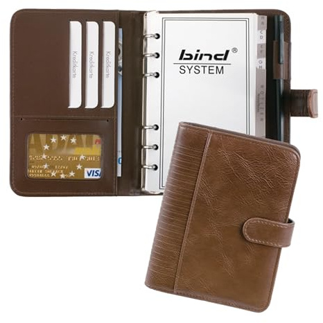 Bind 16601 - Systemplaner A6 aus FINEtouch-Lederimitat, Brauner Timeplaner, Mappe ca. 18, 5 x 13, 5 x 3, 5 cm, Kalendermappe mit Systemeinlage mit Kalender 1 Woche=2 Seiten, Planer mit Druckverschluss
