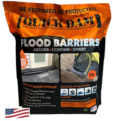 Quick Dam Water Activated 5ft Flood Barrier, Pack of 2