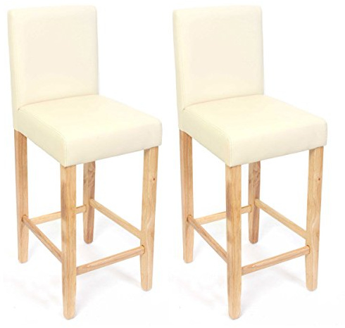 Mendler 2er-Set Barhocker M37 Kunstleder - Creme, helle Füße | Barstuhl