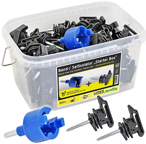 VOSS.farming 100 Weidezaunband /-Seil-Isolatoren Clip in der praktischen Box mit Einschrauber