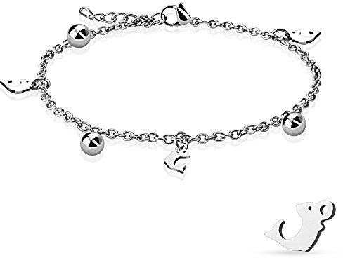 Bungsa Delfin Bettelkette silber mit runden Kugeln für Damen Edelstahl (Bettelarmband Armband Damenarmband Herrenarmband Bracelet Chirurgenstahl Schmuck Edelstahlarmband)