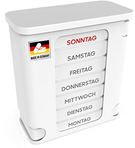 Kerpers® Tablettenbox 7 Tage | MADE IN GERMANY | Pillendose mit 4 Fächer - morgens mittags abends nachts | Medikamentenbox für Tabletten und Supplements