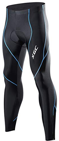 XGC Herren Lange Radhose Hose Bike Pants Hose Tights Legging mit hoher Dichte Hochelastizität und hoch atmungsaktiv 4D Schwamm gepolstert M blau