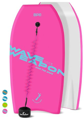 Own The Wave 94 cm kroppsbräda med spiralat koppel och simfenremmar – HDPE Slick Bottom och EPS-kärna – Boogieboard för barn och vuxna – perfekt för surfing och strand (rosa/mintgrön)