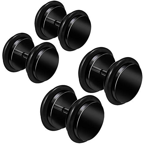 KJM FASHION 4 Stk Schwarz Eloxiert 10mm 00g 12mm 1/2 Fake Plug Schwarzer O-Ring Tunnel Ohrring Stecker Gauge Stäbe Piercing Schmuck 4258